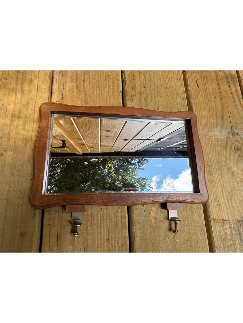 Wood Frame Clamp-On Mirror with Adjustable Screws